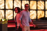 This image released by 20th Century Studios shows Jodie Comer, left, and Ryan Reynolds in a scene from "Free Guy." (Alan Markfield/20th Century Studios via AP)