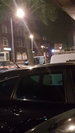 Police investigate a van with Spanish licence plates containing gas canisters which was found near a Rotterdam venue where a rock concert was cancelled, in this handout picture obtained by Reuters August 23, 2017. Social Media/Handout via REUTERS ATTENTION EDITORS - THIS IMAGE HAS BEEN SUPPLIED BY A THIRD PARTY. NO RESALES. NO ARCHIVE.