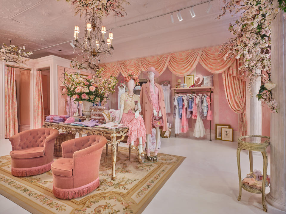 The pink decor at LoveShackFancy’s new Greenwich boutique.
 - Credit: Simon Lewis