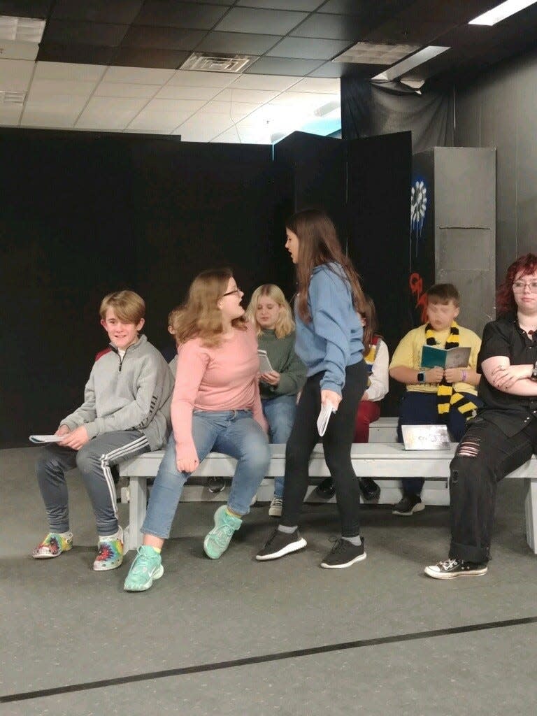 The Herdman children disrupts pageant rehearsal in this scene from Monroe Community Players' "The Best Christmas Pageant Ever."