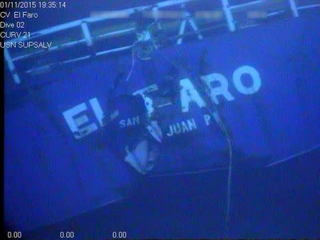 The stern of the El Faro is shown on the ocean floor taken from an underwater video camera on November 1, 2015. Courtesy National Transportation Safety Board/Handout via REUTERS