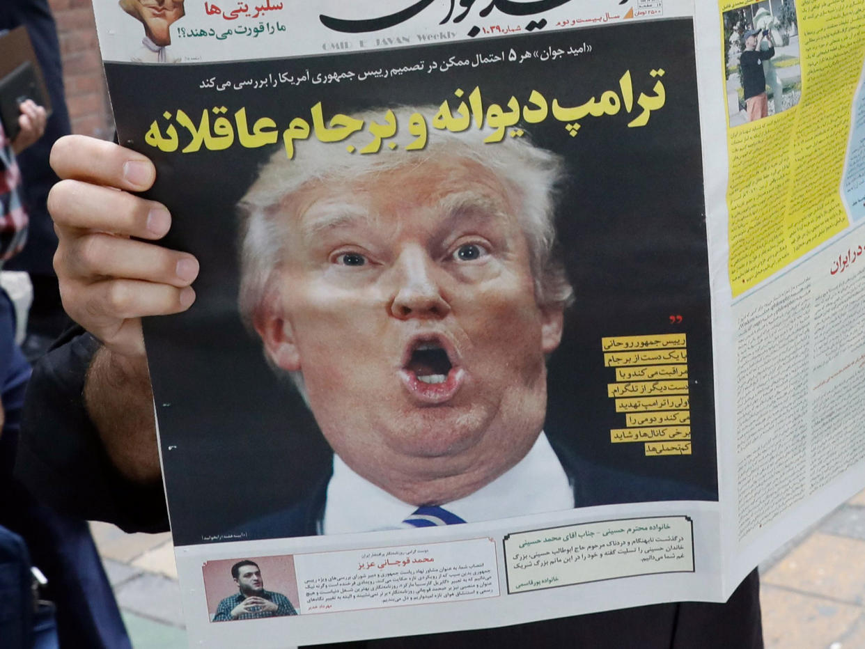 The headline in Iranian daily newspaper 'Arman' reads 'Crazy Trump and logical JCPOA': EPA