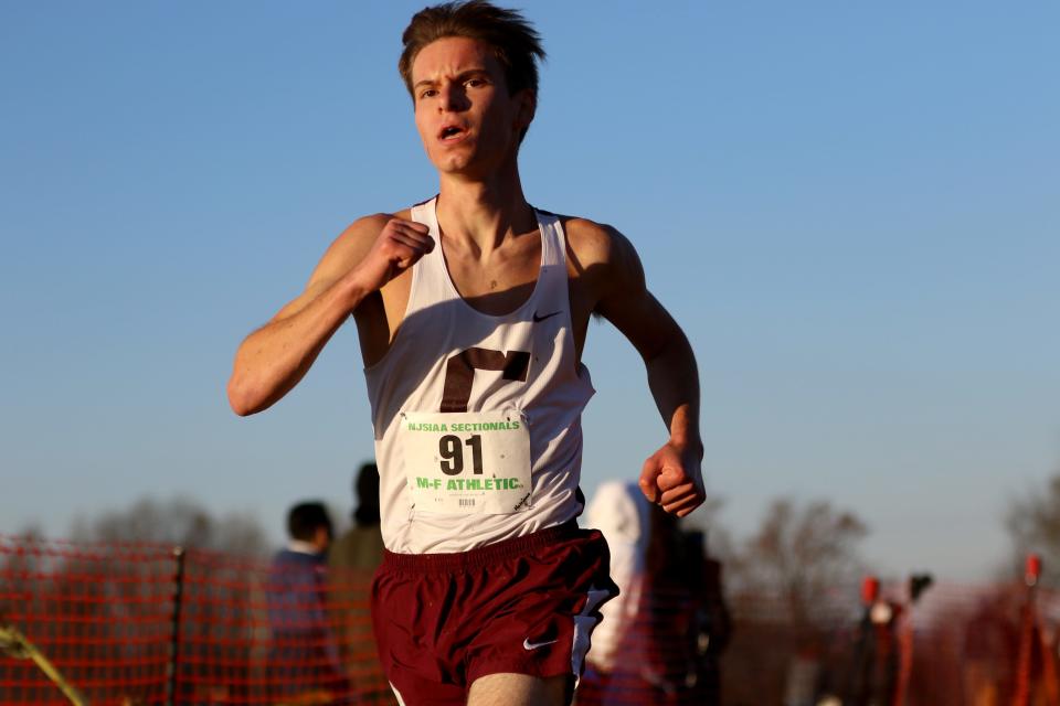 Harrison Schimpf, of Clifton, heads to the finish line, at the NJSIAA XC Sectionals North 1 Group 4 Boys race.