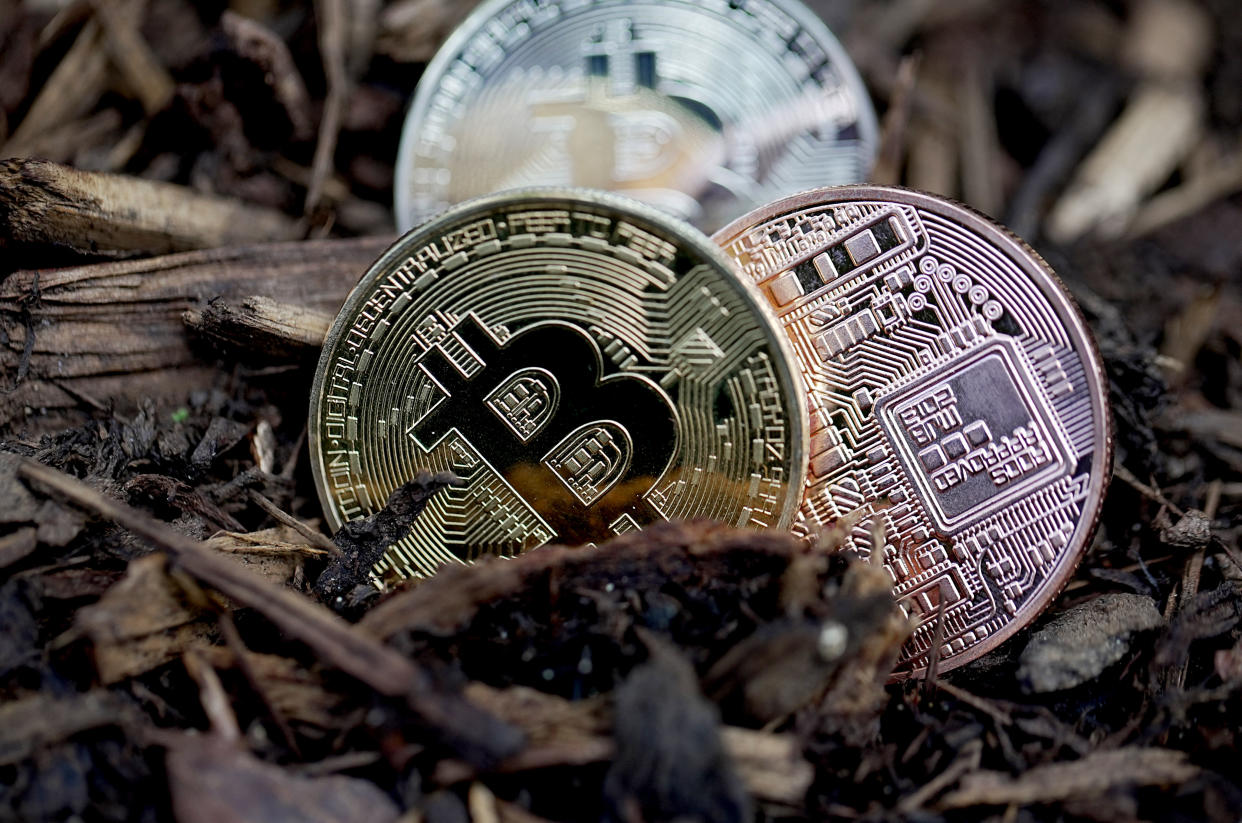 LONDON, ENGLAND - MAY 30: In this photo illustration, a visual representation of Bitcoin cryptocurrency is pictured on May 30, 2021 in London, England. Bitcoin is a decentralised digital currency, which has been in use since 2009. (Photo illustration by Edward Smith/Getty Images)