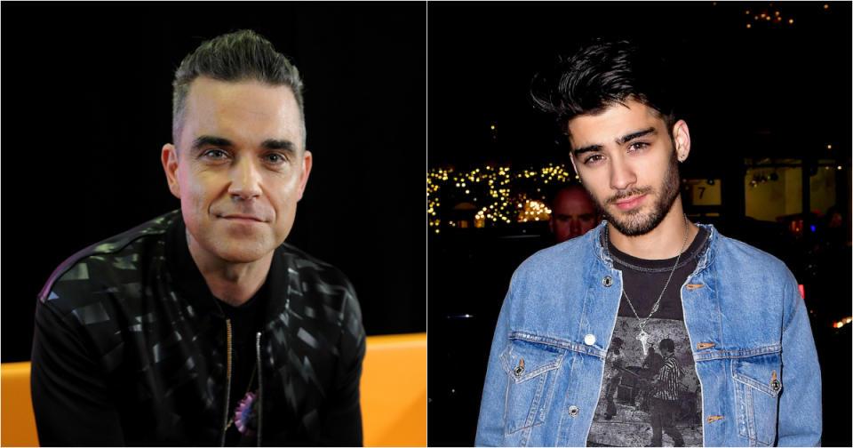 Robbie Williams encourages Zayn Malik to ‘be brave’ during his anxiety battle (Copyright: Getty/Shirlaine Forrest/James Devaney)