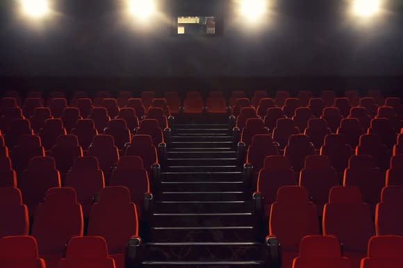 Image shows an empty movie theater.