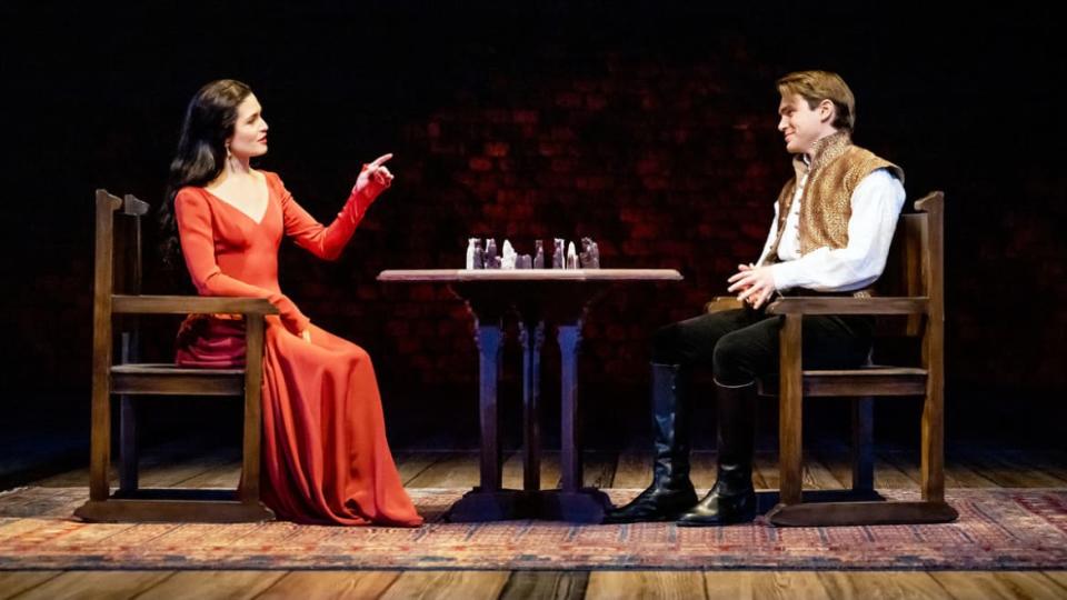 <div class="inline-image__caption"><p>Phillipa Soo, left, and Andrew Burnap in 'Camelot.'</p></div> <div class="inline-image__credit">Joan Marcus</div>