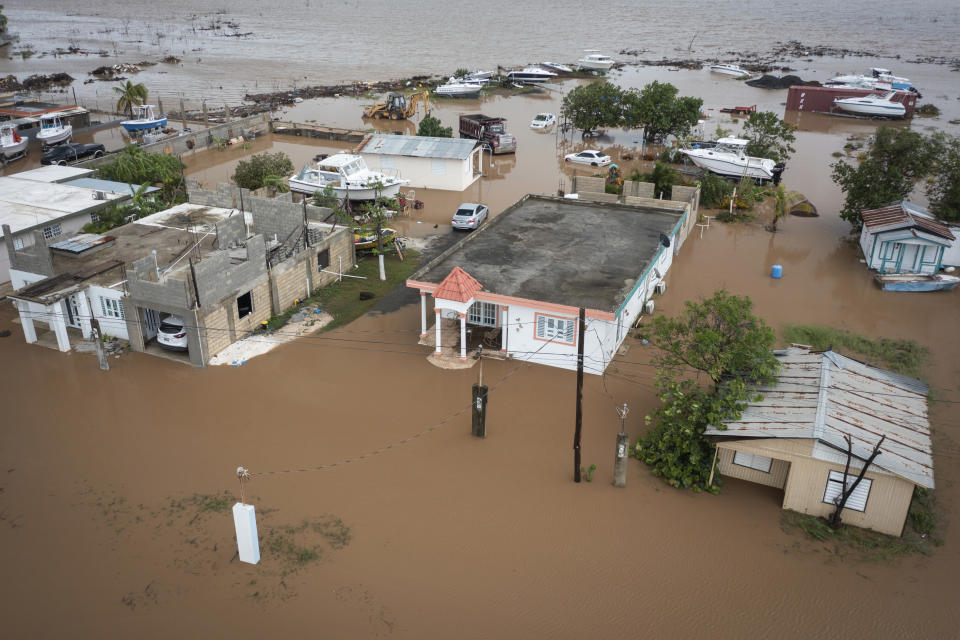 Homes flooded by Hurricane Fiona are seen along a Salinas beach in Puerto Rico on Sept. 19