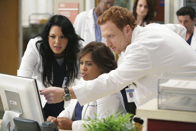 <p>Adam Taylor/Disney General Entertainment Content/Getty</p> Sara Ramirez, Chandra Wilson and Kevin McKidd starring in an episode of 'Grey's Anatomy.'