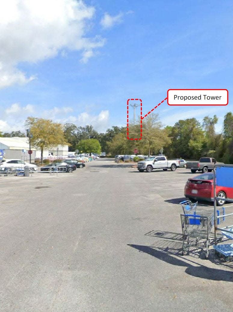 An image shows what the 90-foot cell tower off Creighton Road would've looked like from the Walmart parking lot.