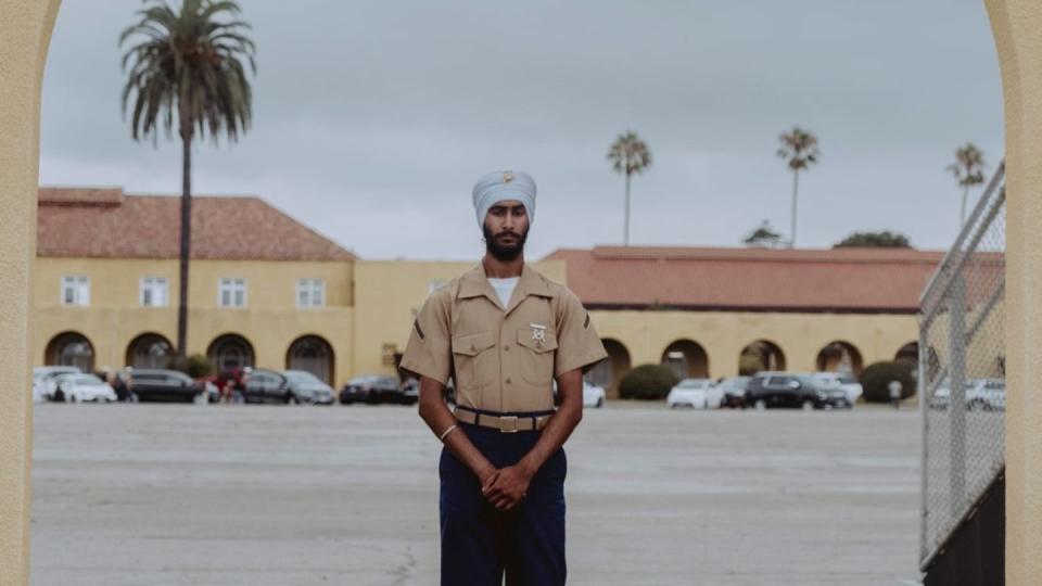 Pfc. Jaskirat Singh graduated from Marine Corps Recruit Depot San Diego on Aug. 11, 2023. (Mark Abramson via the Sikh Coalition)