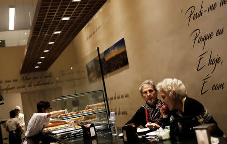 Elderly women sit in a coffee bar in Sao Paulo, Brazil May 3, 2017. REUTERS/Nacho Doce