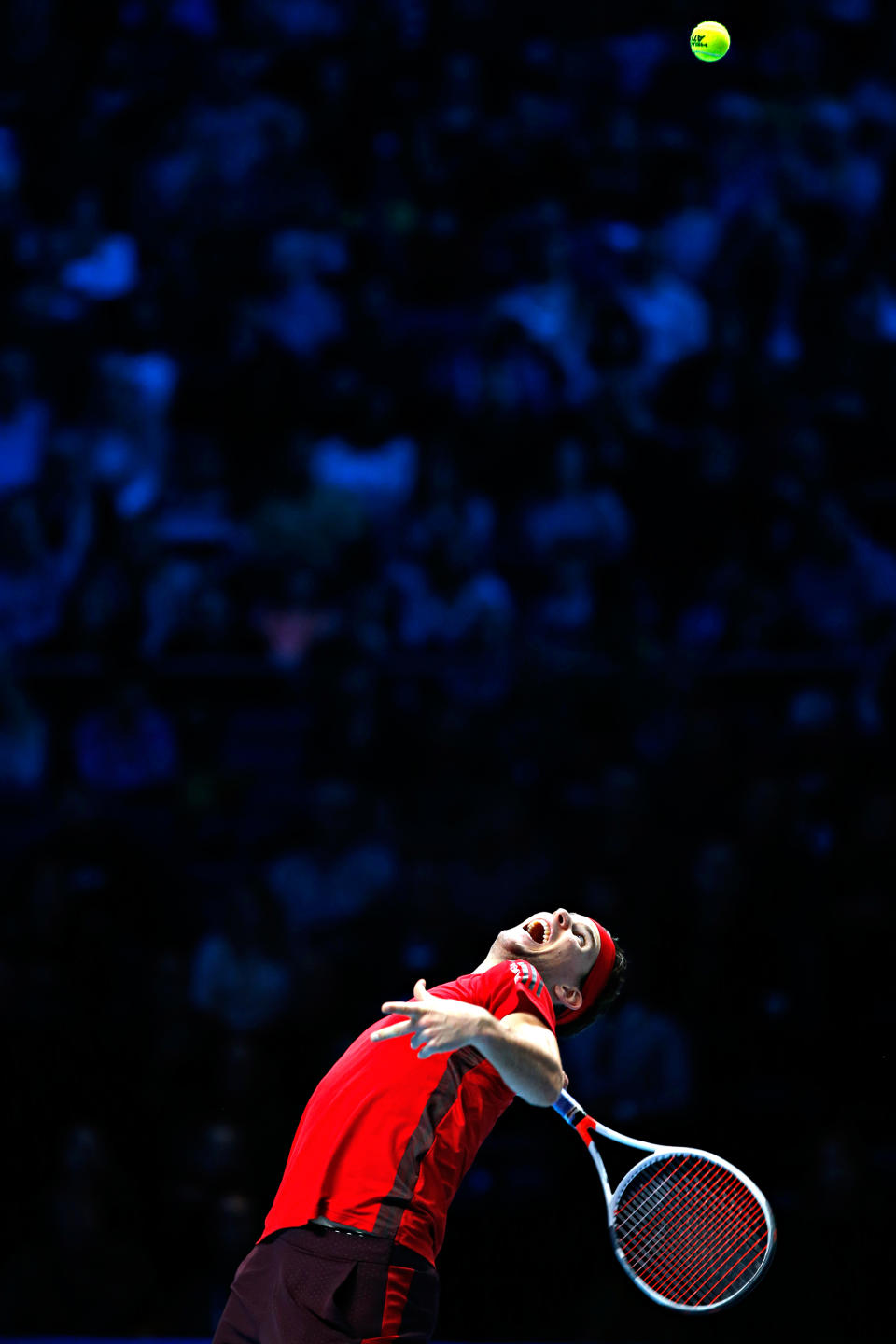<p>Rafael Nadal of Spain returns the ball to David Goffin of Belgium during their singles tennis match at the ATP World Finals at the O2 Arena in London, Monday, Nov. 13, 2017. (AP Photo/Kirsty Wigglesworth) </p>