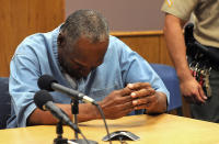 <p>O.J. Simpson reacts during his parole hearing at Lovelock Correctional Centre in Lovelock, Nevada, U.S. July 20, 2017. REUTERS/Jason Bean/POOL </p>