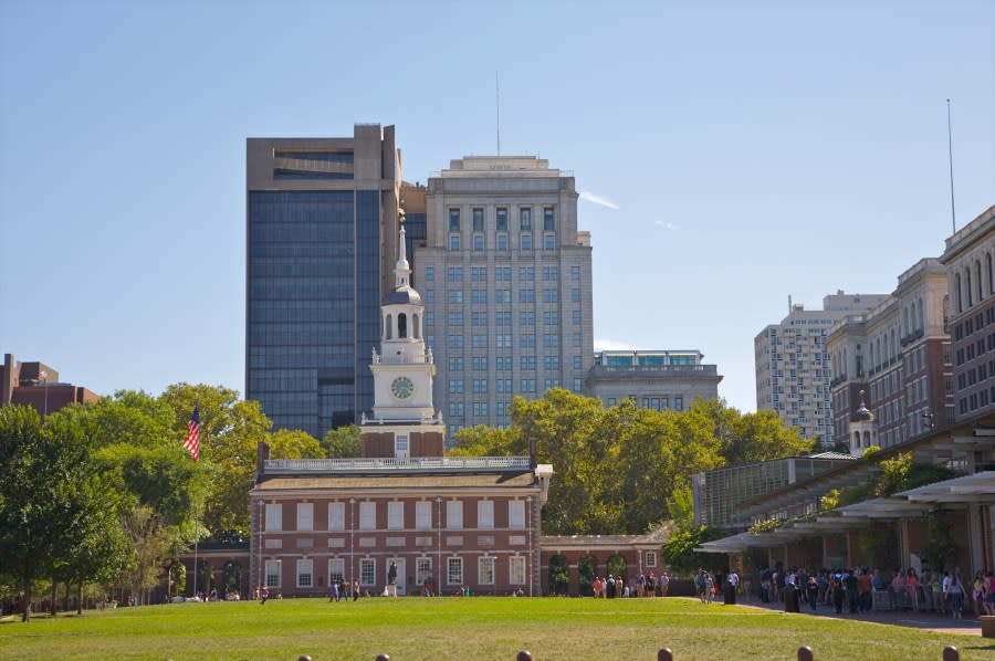 Independence Hall, Independence National Historical Park, Philadelphia, Pennsylvania, USA. Location where both Declaration of Independence and U.S. Constitution were debated and adopted. Building completed in 1753