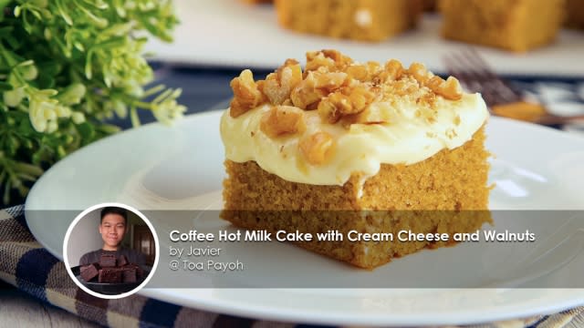 Coffee Hot Milk Cake with Cream Cheese and Walnuts Recipe by Home Baker Javier