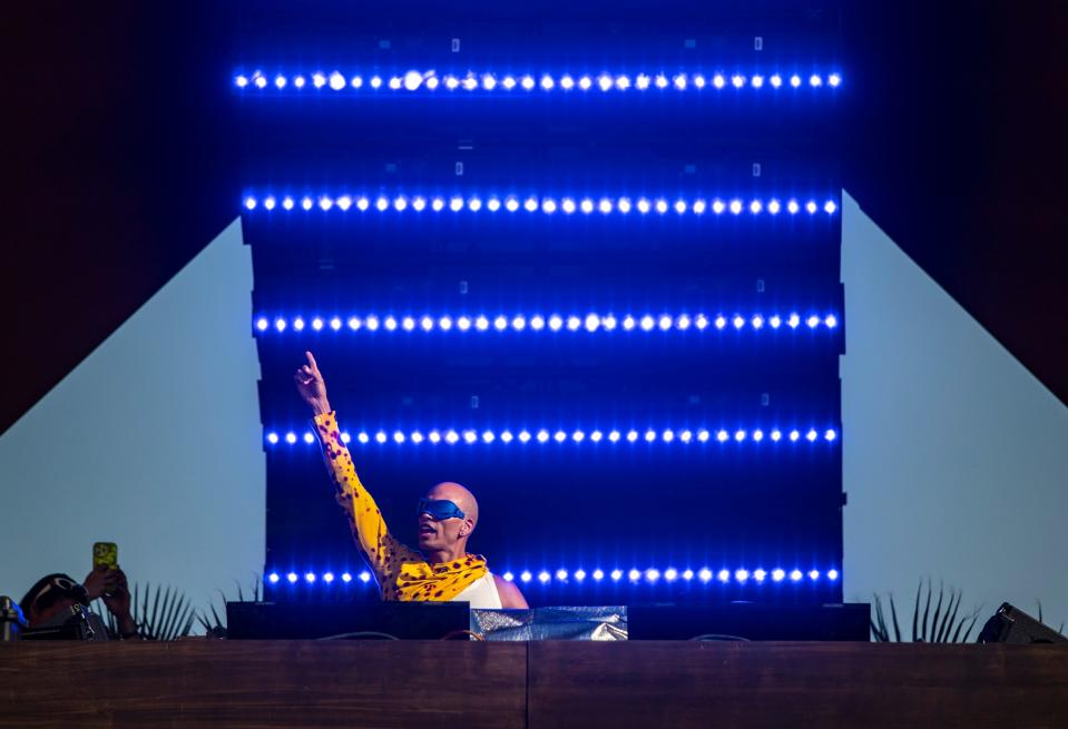 Patrick Mason performs a set on the Quasar Stage during the Coachella Valley Music and Arts Festival in Indio, Calif., Friday, April 12, 2024.