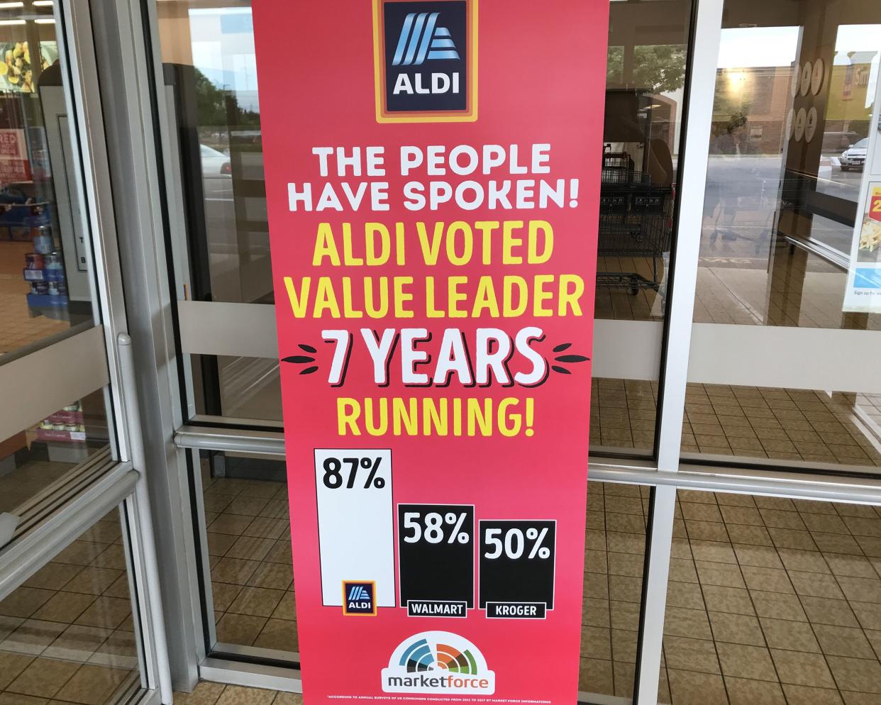 sign in front of Aldi store