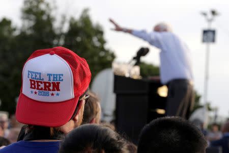 Democratic U.S. presidential candidate Bernie Sanders speaks during a campaign rally in Washington, U.S., June 9, 2016. REUTERS/Joshua Roberts