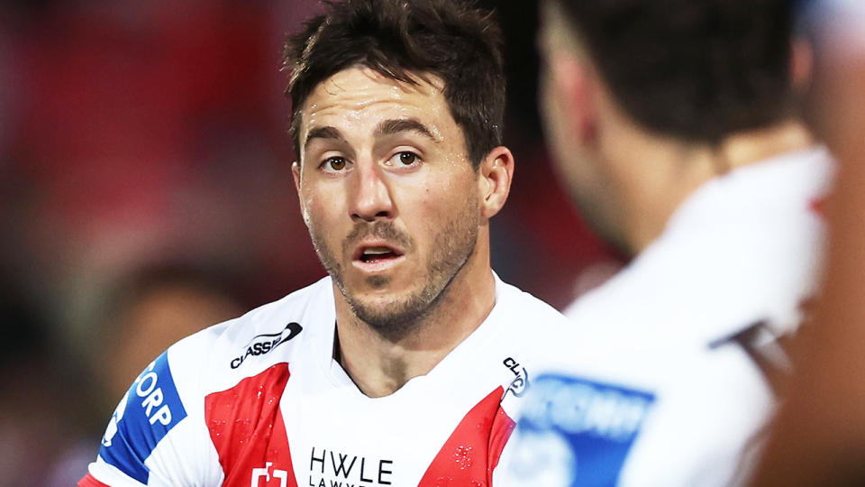 Ben Hunt is pictured playing for the Dragons in the NRL.