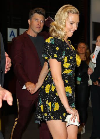 <p>Fernando Ramales / BACKGRID</p> Scarlett Johansson and her husband Colin Jost exit the "Asteroid City" premiere afterparty in New York City