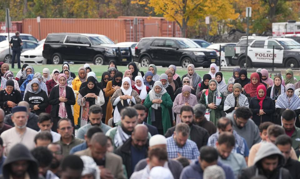 Parsippany, NJ — October 27, 2023 -- Islamic groups have a rally for peace, as they come together to pray and march, calling for a ceasefire in Gaza. The event took place at Smith Field Park in Parsippany.