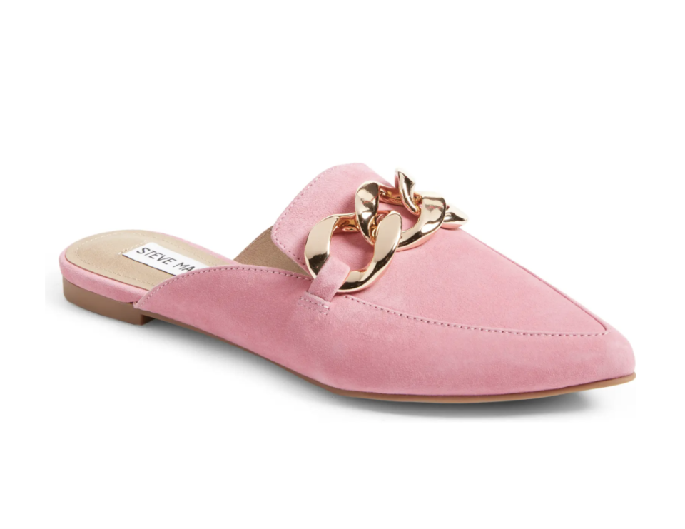 Steve Madden Finn Chain Pointed Toe Mule in Pink Suede (Photo via Nordstrom Canada)