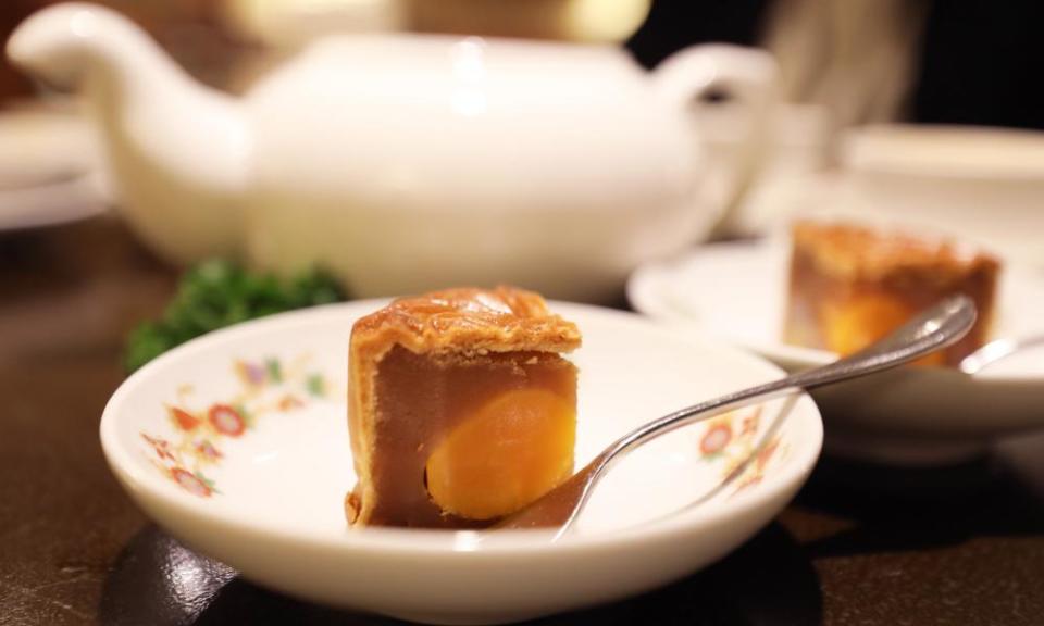 The ‘moon’ inside a classic egg mooncake.