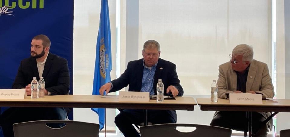 District 23 candidates, from left, Gregory Brooks, Jaames Wangsness and Scott Moore were among the candidates in attendance at Saturday's candidate forum at the Kessler Champion Club at the Northern State University Barnett Center.