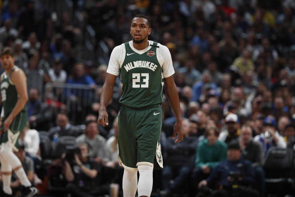 Sterling Brown joined George Hill in leading the Bucks in their protest statement. (AP Photo/David Zalubowski)