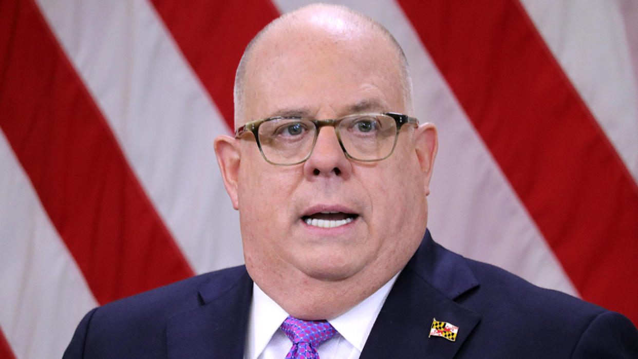 Maryland Gov. Larry Hogan speaks at a news conference on Friday, April 24, 2020, in Annapolis, Md., where he outlined a plan to gradually phase in a reopening of businesses and activities that have been restricted in the state due to the coronavirus when it is safe to do so. (Brian Witte/AP)