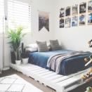 <p>A great way to add a fresh feel to your bedroom is with a crisp white pallet platform bed. Pair it with bold pops of color for an eye-catching contrast.</p><p><strong>See the tutorial at </strong><a href="https://honeynfizz.blogspot.com/2016/01/teen-bedroom-finns-room-makeover-pallet.html" rel="nofollow noopener" target="_blank" data-ylk="slk:Honey and Fizz;elm:context_link;itc:0;sec:content-canvas" class="link "><strong>Honey and Fizz</strong></a><strong>.</strong></p><p><a class="link " href="https://www.amazon.com/Rust-Oleum-1992502-Painters-Touch-1-Quart/dp/B000BZX6TQ/ref=sr_1_6?tag=syn-yahoo-20&ascsubtag=%5Bartid%7C10050.g.31118532%5Bsrc%7Cyahoo-us" rel="nofollow noopener" target="_blank" data-ylk="slk:SHOP WHITE PAINT;elm:context_link;itc:0;sec:content-canvas"><strong>SHOP WHITE PAINT</strong></a></p>