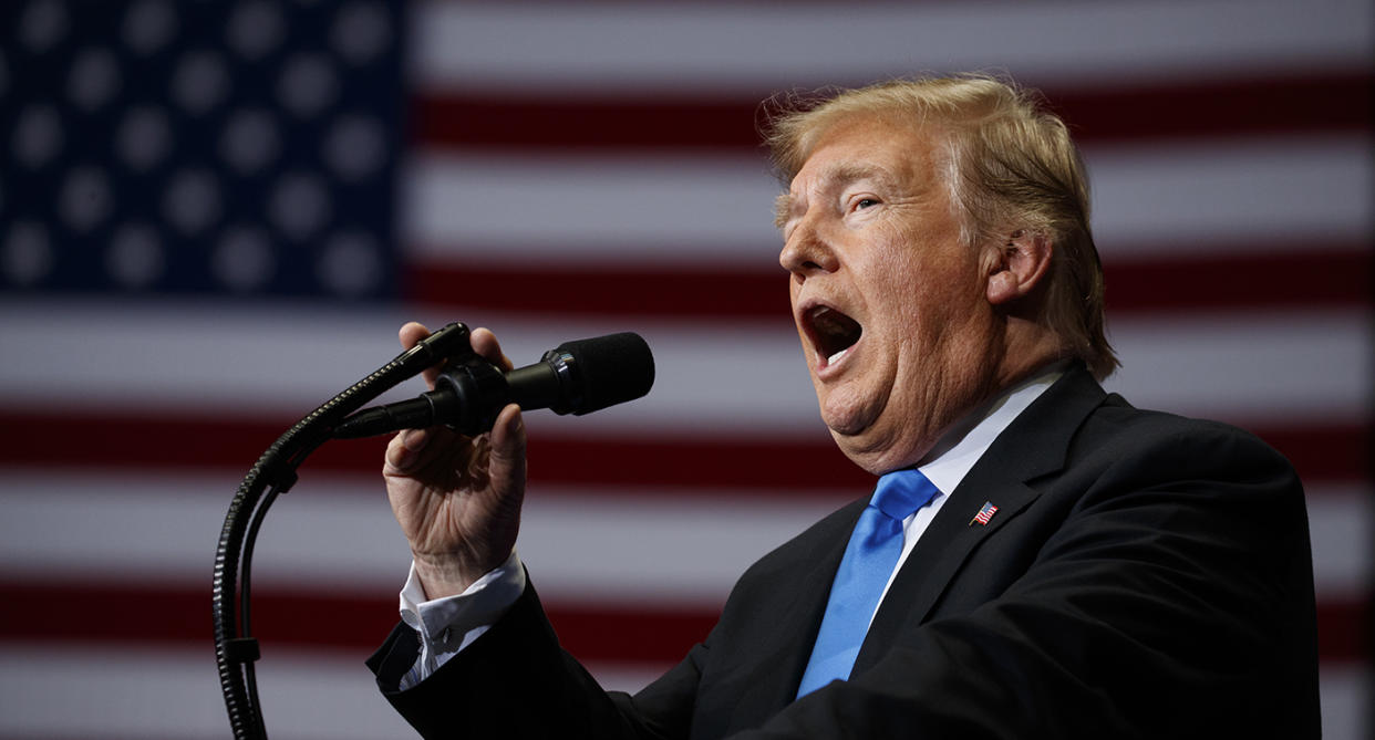 President Trump speaks during a campaign rally at Bojangles’ Coliseum, Oct. 26, 2018, in Charlotte, N.C. (Photo: Evan Vucci/AP)