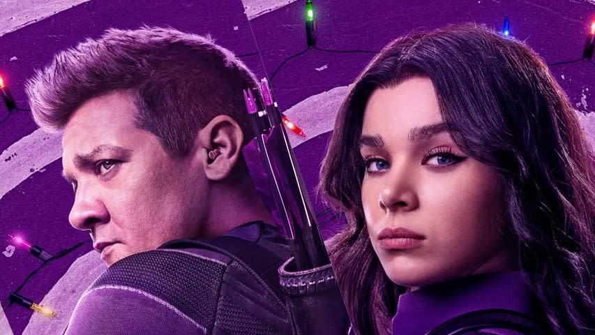 Jeremy Renner and Hailee Steinfeld in Hawkeye poster art