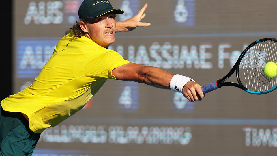 Australia's Max Purcell pulled off a stunning upset against Canadian world No.15 Felix Auger-Aliassime, after only learning he would play two hours before the match. (Photo by Clive Brunskill/Getty Images)