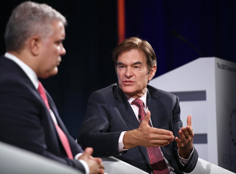 Dr. Mehmet Oz (R), Professor of Surgery, Columbia University speaks onstage during the 2021 Concordia Annual Summit - Day 2 at Sheraton New York on September 21, 2021 in New York City.  / Credit: Riccardo Savi/Getty Images for Concordia Summit