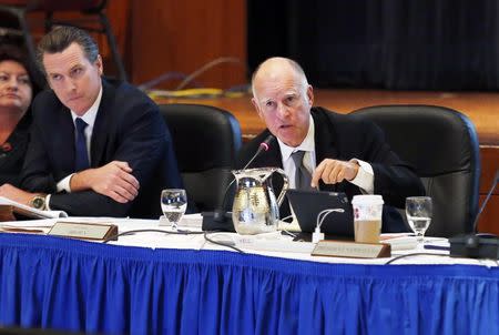 California Governor Jerry Brown speaks during a meeting on a vote to raise tuition for the University of California system at UC San Francisco in San Francisco, California in this November 19, 2014 file photo. REUTERS/Beck Diefenbach/Files