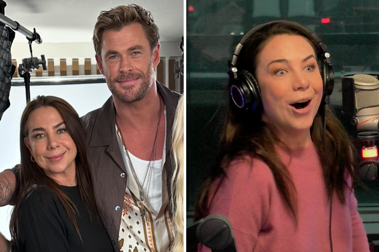 Home and Away stars Kate Ritchie and Chris Hemsworth / Kate looking shocked.