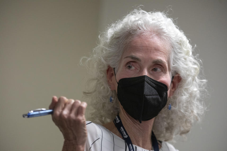 Los Angeles, CA - September 22: Los Angeles County Public Health Director Dr. Barbara Ferrer announced Los Angeles County on Friday will end its local health order requiring masking while aboard public transit or inside transportation hubs, such as airports.on Thursday, Sept. 22, 2022, in Los Angeles, CA. (Francine Orr / Los Angeles Times)