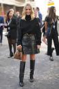 <p> If you’ve been looking for inspo on how to style a leather skirt, get ready to save this all-black look for your next shopping trip. The simple black knit, a-line leather mini skirt and black knee-high boots looks oh-so-chic while also feeling classic and wearable. </p>