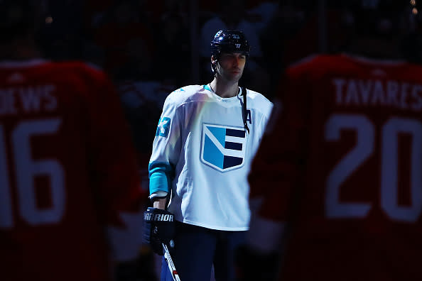 TORONTO, ON - SEPTEMBER 27: Zdeno Chara #33 of Team Europe stands during introductions prior to the game against Team Canada during Game One of the World Cup of Hockey final series at Air Canada Centre on September 27, 2016 in Toronto, Canada. (Photo by Bruce Bennett/Getty Images)