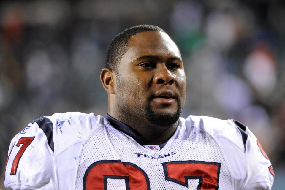 December 2, 2010; Philadelphia, PA, USA; Houston Texans defensive tackle Damione Lewis (97) leaves the field at the end of warmups before playing against the Philadelphia Eagles at Lincoln Financial Field. The Eagles defeated the Texans 34-24. Mandatory Credit: Howard Smith-USA TODAY Sports