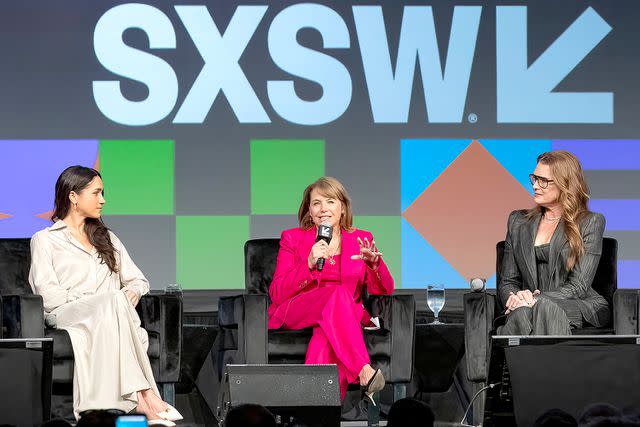 <p>Astrida Valigorsky/Getty</p> From left: Meghan Markle, Katie Couric and Brooke Shields speak onstage during the Breaking Barriers, Shaping Narratives: How Women Lead On and Off the Screen panel during the 2024 SXSW Conference and Festival at Austin Convention Center on March 8, 2024 in Austin, Texas.