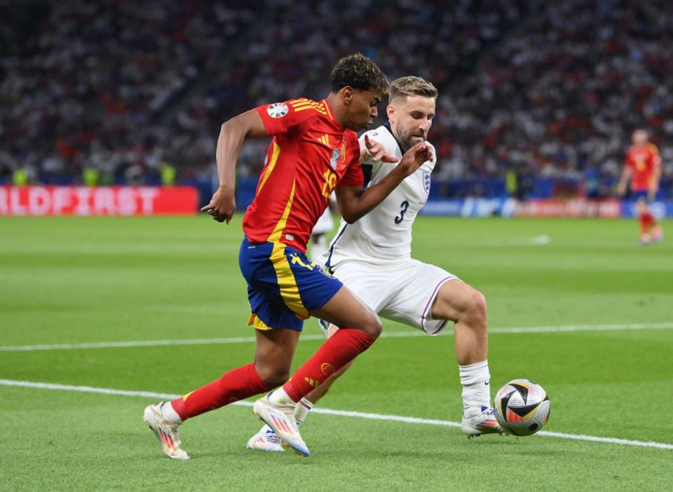 Luke Shaw justified his inclusion in the first half, but lost Yamal when England conceded (Getty Images)