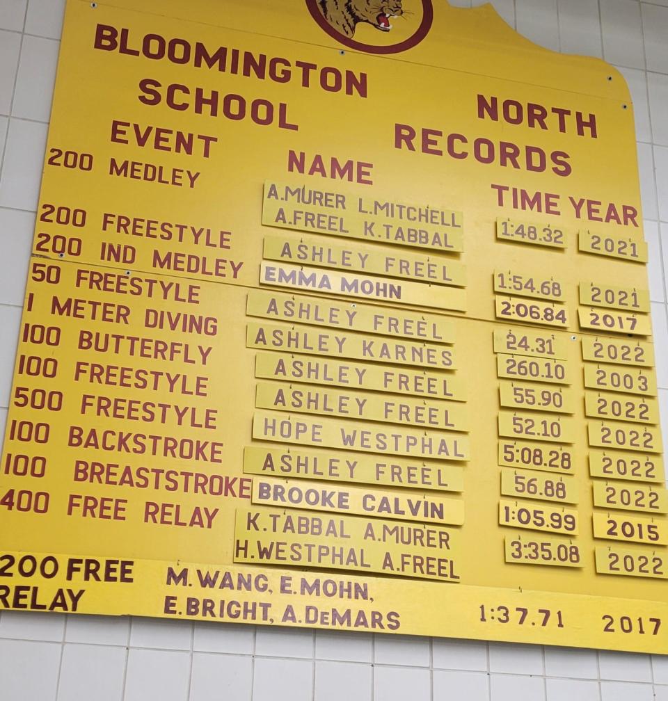 Bloomington North's girls' swimming recordboard will need more updating after the end of the 2023-24 season thanks to the efforts of senior Ashley Freel.