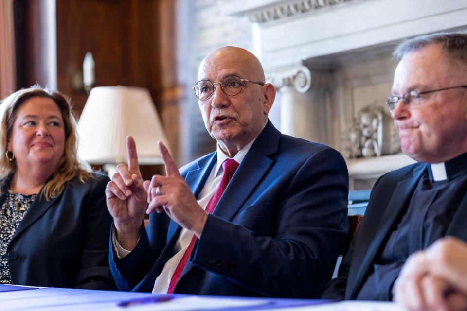 Massasoit President Ray DiPasquale speaks at the signing event in Donahue Hall on Feb. 14, 2023