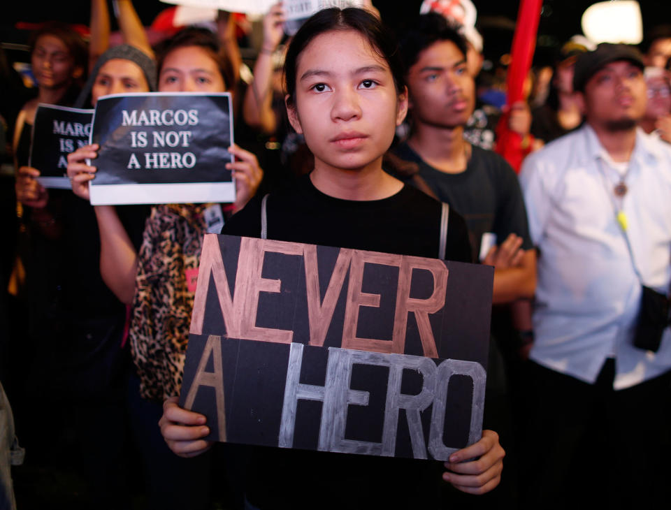 Filipinos hold nationwide protest against the burial of former dictator Ferdinand Marcos at the Heroes’ Cemetery.