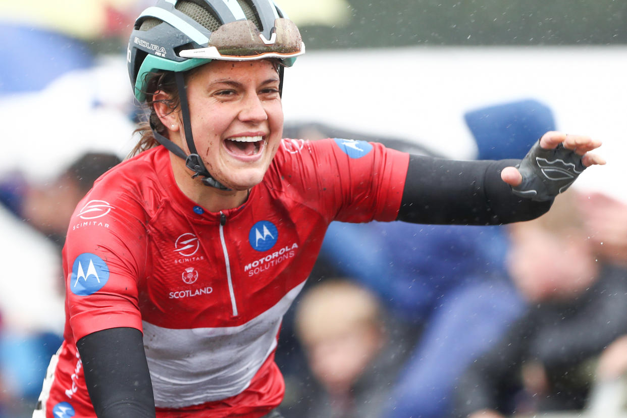 Picture by Alex Whitehead/SWpix.com - 11/08/2019 - Cycling - Women's Tour of Scotland 2019 - Stage 3 Holyrood Park - Edinburgh, Scotland - Bigla's Leah Thomas sprints to the stage and overall race victory in the Women's Tour of Scotland on Stage 3.