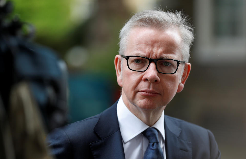 Britain's Chancellor of the Duchy of Lancaster Michael Gove appears to make a statement at Downing Street in London, Britain, August 6, 2019. REUTERS/Peter Nicholls