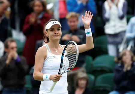 Britain Tennis - Wimbledon - All England Lawn Tennis & Croquet Club, Wimbledon, England - 30/6/16 Poland's Agnieszka Radwanska celebrates winning her match against Croatia's Ana Konjuh REUTERS/Paul Childs